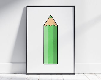 Green Coloured Pencil Print, Art Supplies Poster, Home Office Wall Art, Artist Gift, Gifts for Teachers, Minimalist Decor, Print at Home