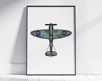 Supermarine Spitfire MKIX Print, WWII Military Airplane, Aviation Print, Fighter Jet, Airforce, Aircraft Print, RAF, Kids Room Decor