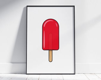 Red Ice Lolly Print, Minimalist Wall Art, Summer Poster, Food Wall Art, Ice Lollies, Foodie Print, Kitchen Decor, Home Office Art