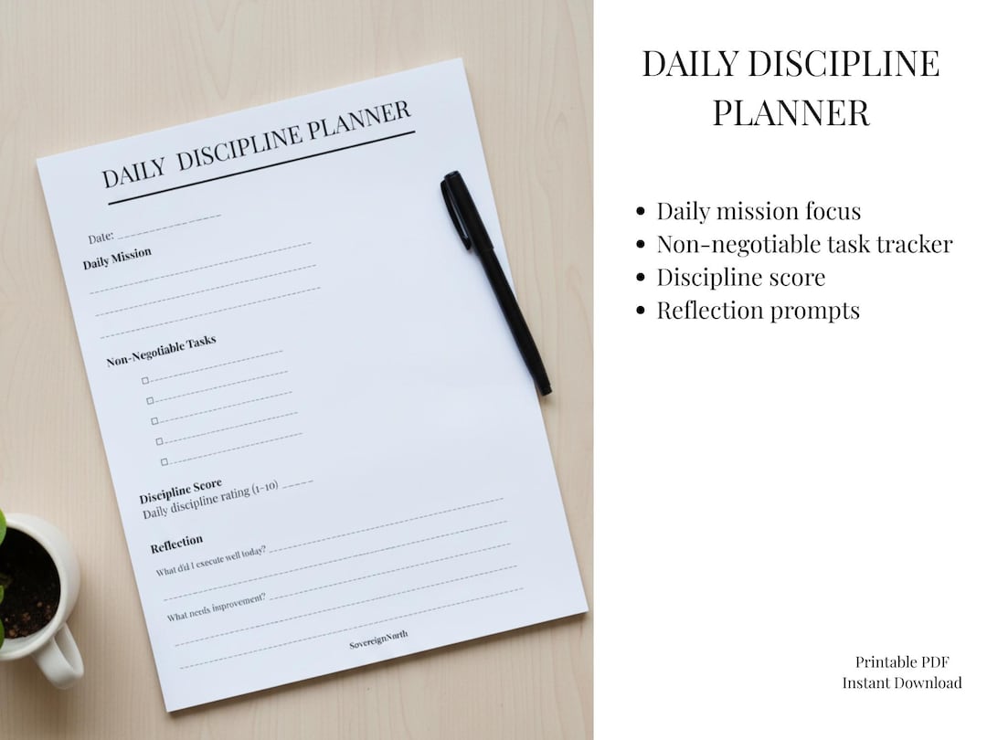 Daily Discipline Planner Printable Habit Tracker Productivity Worksheet ...