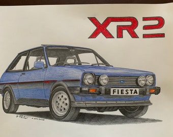 Ford Fiesta XR2. A fine art pencil drawing print