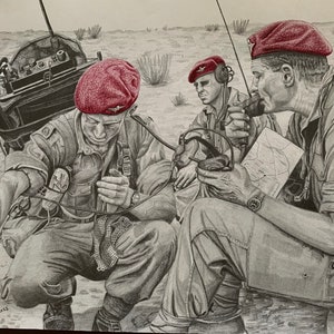 Parachute Regiment c1960s Middle East. A fine art pencil drawing print.