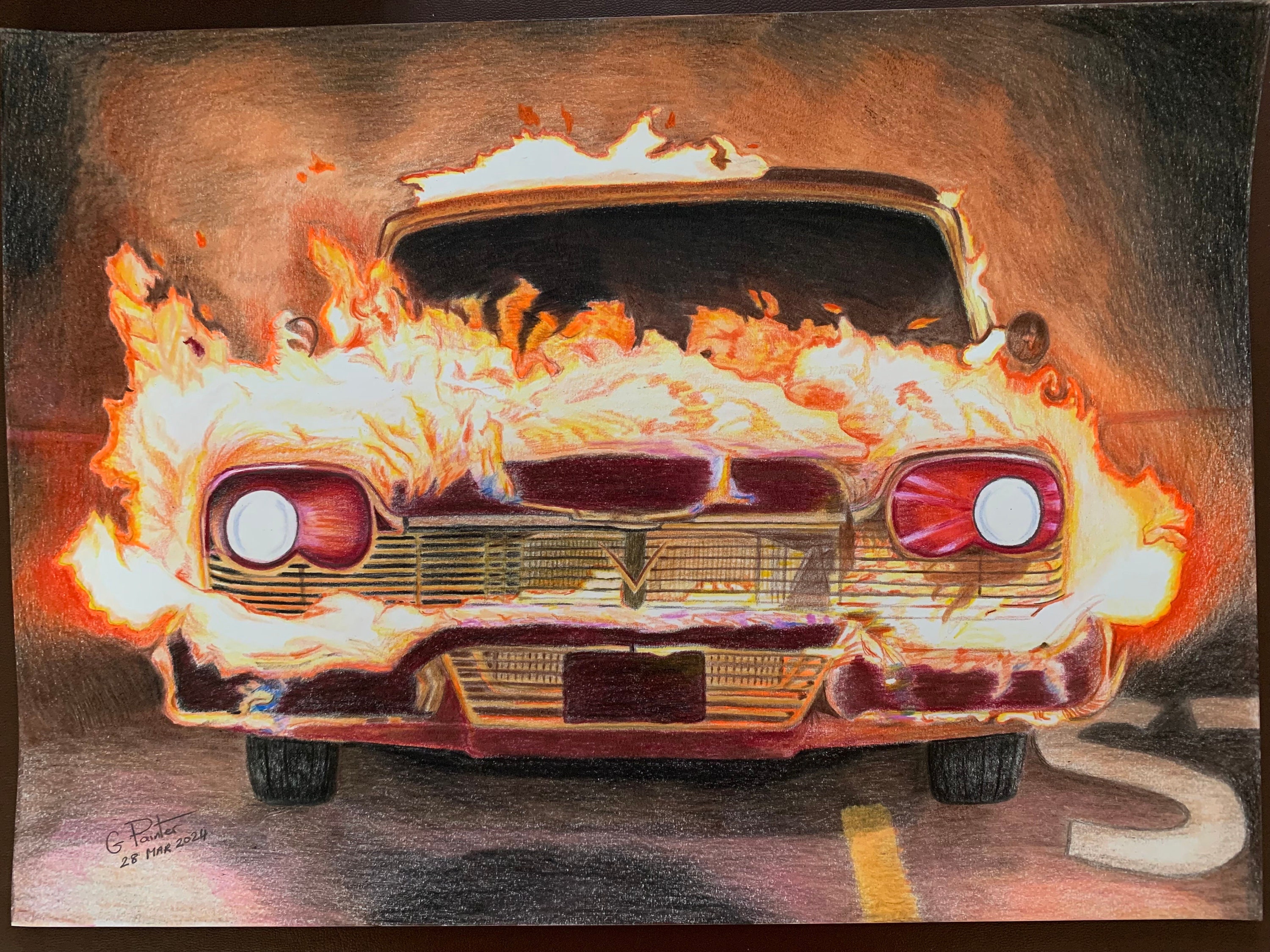 油彩画　プレリュード　ジムGカムL  ペースタイン　リトグラフ2/25 Christine, a 1958 Plymouth Fury Possessed by Evil. A Fine Art