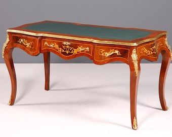 Prächtiger Louis XV Stil Schreibtisch French Desk Antik Stil Bürotisch Echt Holz Messing