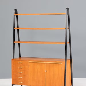 Mooie plankenkast uit het midden van de eeuw uit Zweden, vintage teakhouten boekenplank, retro ladekast