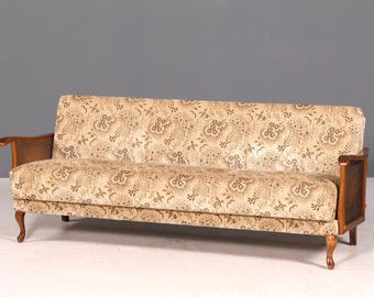 Magnifique canapé Chippendale 3 places convertible en lit d'appoint, canapé capitonné, style antique, vannerie viennoise, canapé-lit, salon