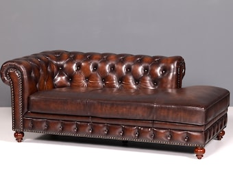 Seltenes Original Chesterfield Chaiselounge Echt Leder Oxblood Sofa Englisch Liegesofa