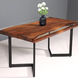 Impressionnante table en résine époxy 160-90 cm table de salle à manger en noyer table de cuisine en bois massif époxy