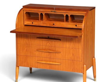 Wunderschöner Mid Century Rollladen Sekretär Schreibkommode Büro Schrank Vintage 60s Holz