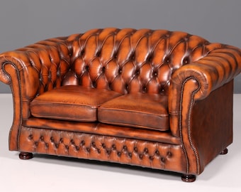Stilvolles Original Chesterfield Sofa 2-Sitzer Couch Echt Leder Englisch Polstersofa