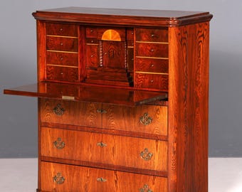 Magnifique secrétaire de style anglais, bureau vertiko, commode, bureau en bois véritable