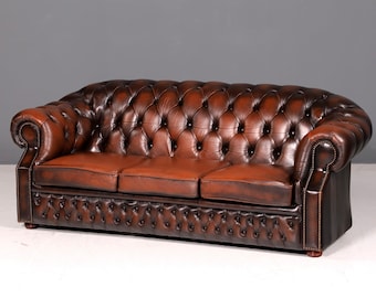 Bellissimo divano Chesterfield Centurion originale a 3 posti, in vera pelle, stile inglese, antico e vintage.