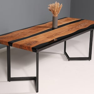 Belle table en résine époxy 220-90 cm table de salle à manger en noyer noir époxy table à manger en bois massif
