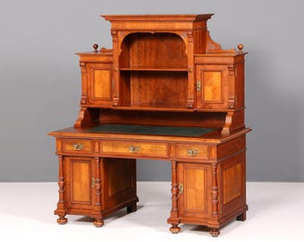 Traumhafter Gründerzeit Schreibtisch mit Aufsatz Jugendstil Bürotisch Massivholz um 1900