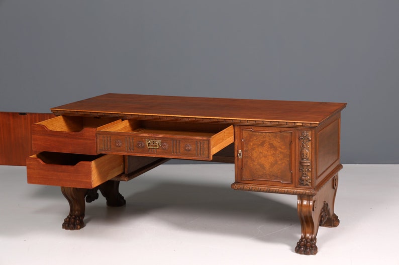 Traumhafter Gründerzeit Schreibtisch Jugendstil Bürotisch echt Holz Antik Desk Tatzen Löwenfüße