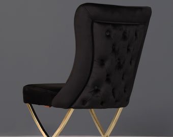 Edler Chesterfield Esszimmerstuhl "Valencia" in Schwarz Gold