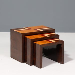 Hermoso juego de 3 mesas auxiliares de estilo Art Deco, mesas de almacenamiento, juego de mesa de café