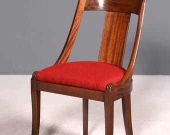 Cadeira inglesa elegante, cadeira de gôndola inglesa, cadeira de jantar, cadeira de cozinha antiga em mogno dos anos 1960