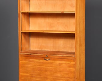 Prosta szafka z rolowaną pokrywą z połowy XX wieku, szafka apteczna w stylu Bauhaus, szafka biurowa w stylu Art Deco