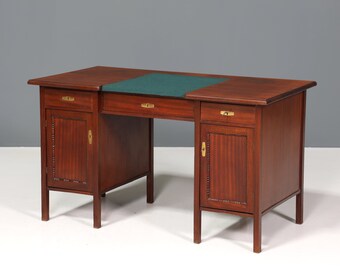 Traumhafter Jugendstil Schreibtisch Gründerzeit Bürotisch echt Holz Desk mit Filzauflage