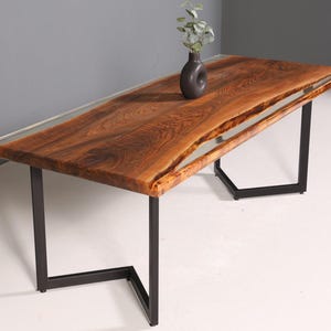 Table de salle à manger en résine époxy Noble 220-90 cm en bois massif de noyer époxy