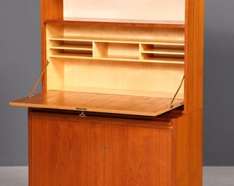 Prachtige Hellerau kast, boekenkast, vintage secretair bureau uit het midden van de vorige eeuw, dressoir, houten plank