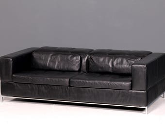 Edles MaxDivani Echtleder Sofa 3-Sitzer Designer Couch Italienisch Ledersofa Schwarz