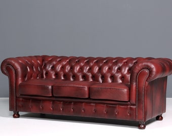 Wunderschönes Original Chesterfield Sofa 3- Sitzer echt Leder Oxblood Couch Englisch