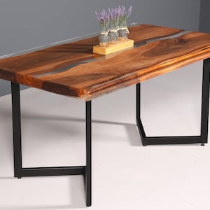 Impressionnante table en résine époxy 160-90 cm table de salle à manger en noyer table à manger en époxy table de cuisine