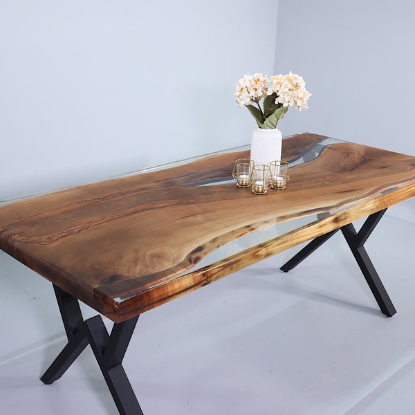 Unique epoxy resin table 200-90 cm walnut dining room table River Table