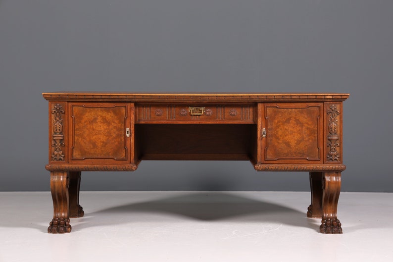 Traumhafter Gründerzeit Schreibtisch Jugendstil Bürotisch echt Holz Antik Desk Tatzen Löwenfüße