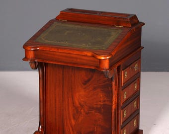 Prachtig Engels Davenport bureau, secretair bureau met lederen blad, ladekast
