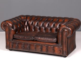 Edles Original Chesterfield Sofa 2-Sitzer Couch Echt Leder Englisch Antik Polstersofa