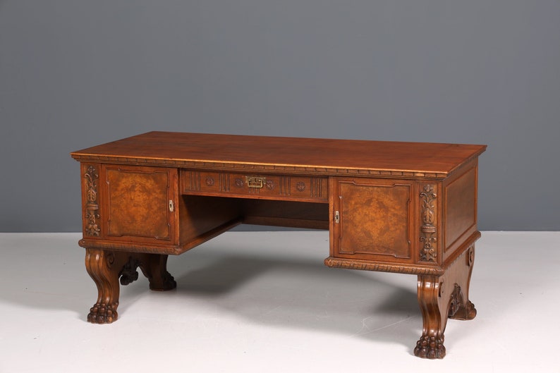 Traumhafter Gründerzeit Schreibtisch Jugendstil Bürotisch echt Holz Antik Desk Tatzen Löwenfüße