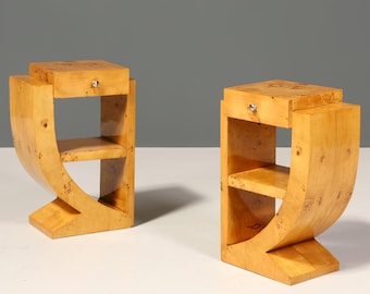 2x Beautiful Art Deco Style Side Tables Birch Storage Table Set Bedside Tables Chest of Drawers