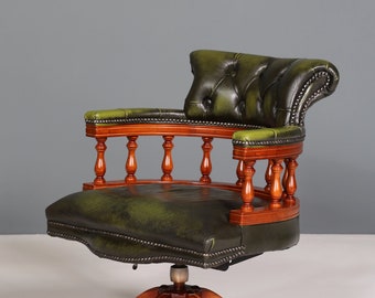 Original Chesterfield Centurion Captain Chair Englisch grün echt Leder Sessel