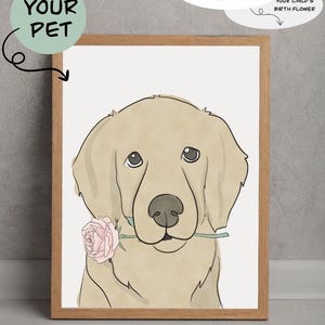 CUSTOM Nursery Decor | Pet Decor for Nursery | Birth Flower Nursery Decor | Custom Baby Shower Gift | Pet Portrait with Childs Birth Flower