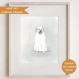 AANGEPASTE Halloween-decor | Jouw huisdier met de hand getekend als een spook | Leuke Halloween-muurkunst | Halloween-huisdierportret | Aangepaste muurkunst spookhond