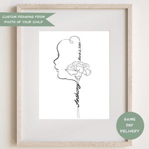 CUSTOM Baby Side Profile Drawing | Baby Tattoo Idea | Line Drawing of Childs Profile | Custom Baby Gift | Baby with Birth Flower Drawing