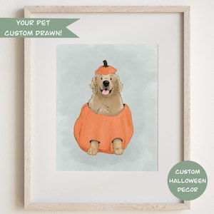 AANGEPASTE Halloween-decor | Jouw huisdier met de hand getekend in pompoen | Leuke Halloween-muurkunst | Halloween-huisdierportret | Aangepaste muurkunst hond in pompoen