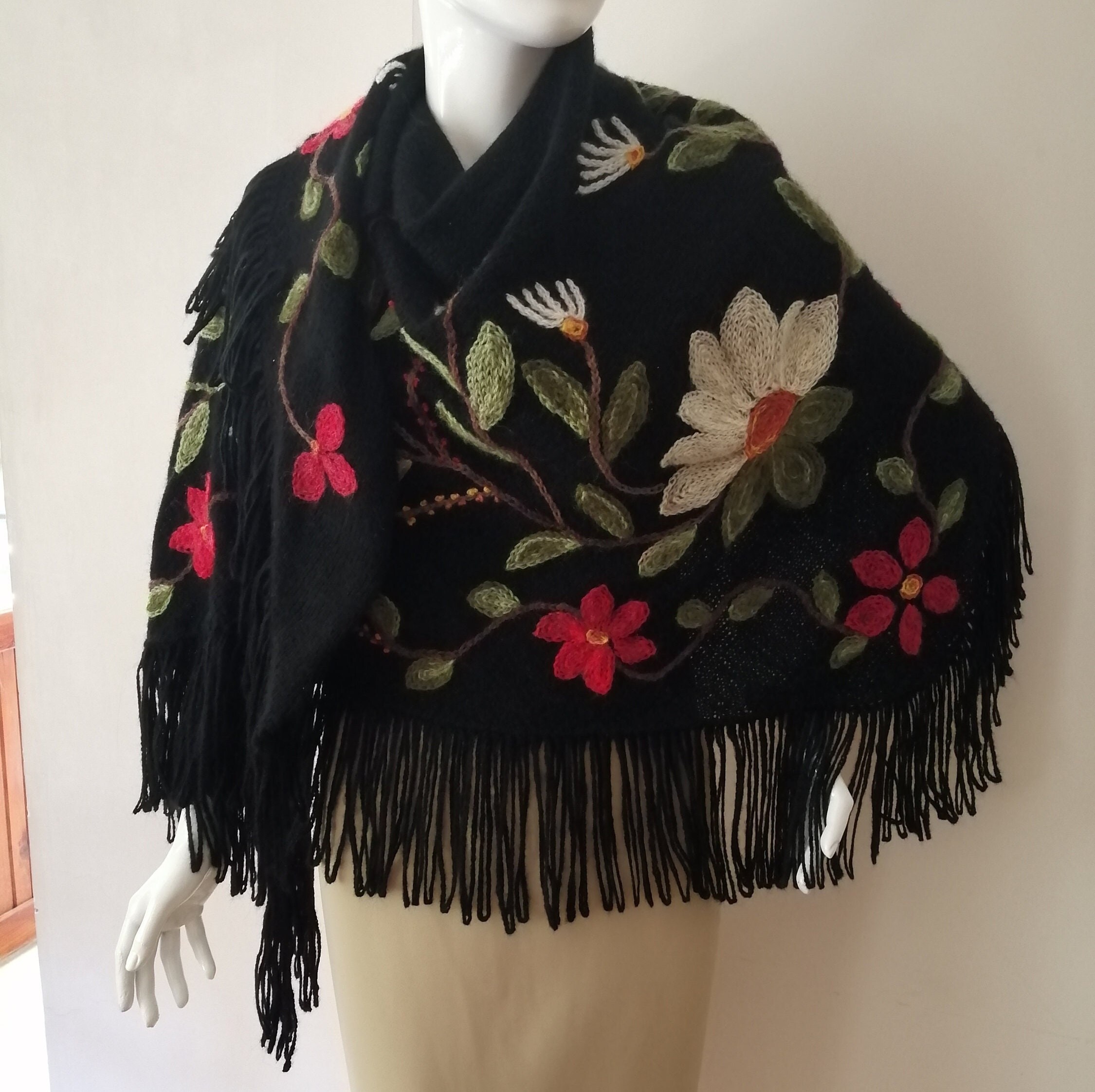 Flamenco Gypsy Spanish Shawlknitted Wool Black Scarf Wrap Etsy UK