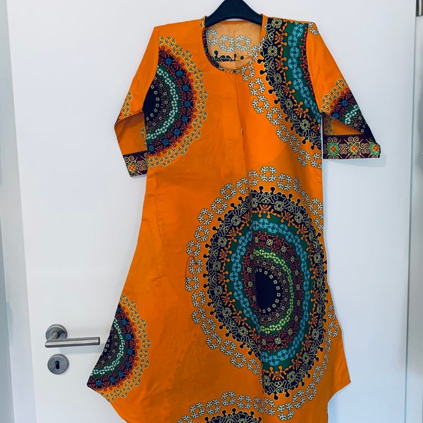 Afrikanisches Strandkleid aus 100 % Baumwolle, handgemacht, Sommerkleid, Loungwear, Unikat