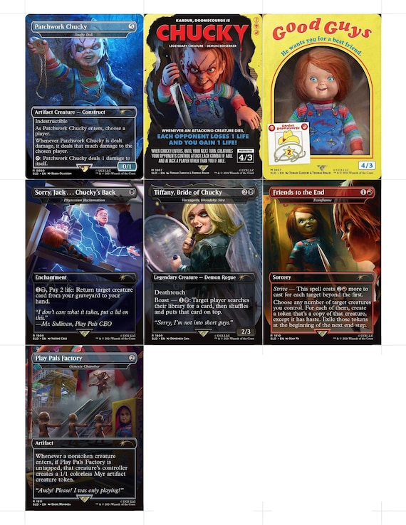 chucky mtg card Magic the Gathering, Secret Lair: Secret Lair x Monster Games Bride of Chucky 1x Twinflame as Friends to the End 1x Genesis Chamber as Play Pals Factory MTGNexus - Chucky