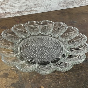 Vintage Hobnail Glass Deviled Egg Platter, Indiana Glass, Retro Holiday Entertaining