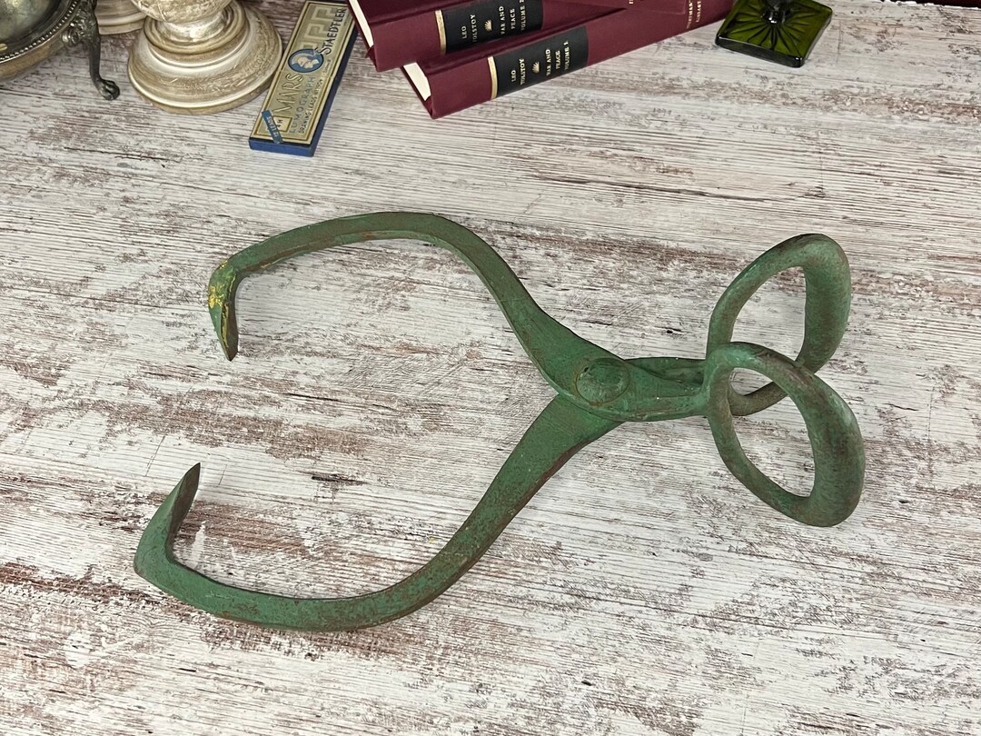 Ice Block Tongs, Iron Painted Green, Vintage Industrial Decor