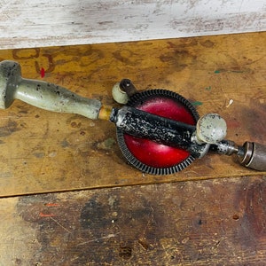 Antique Hand Drill, vintage eggbeater drill for farmhouse decor, made by Goodell Pratt