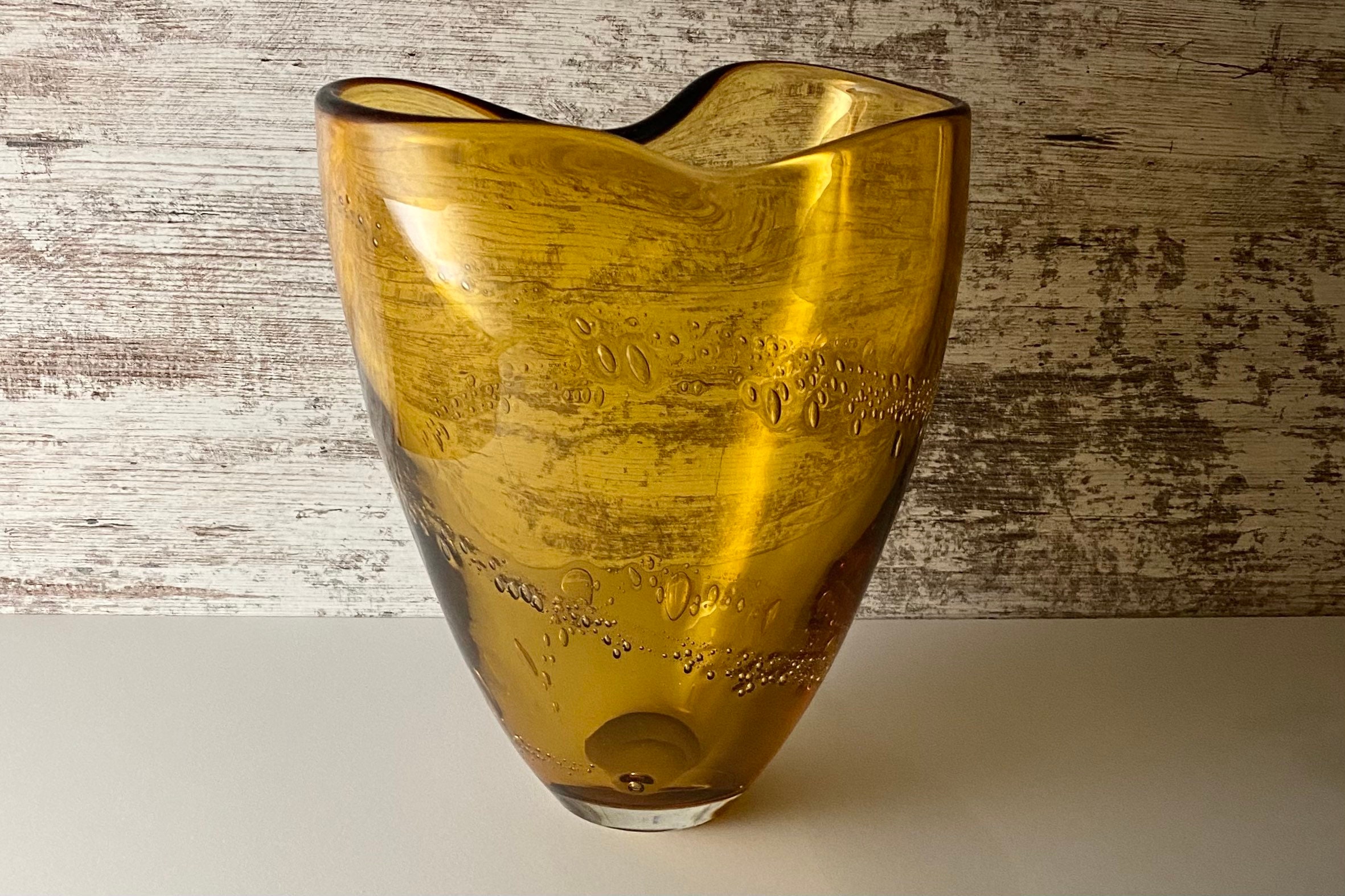 Vintage Large Amber Vase Vase With Swirls of Bubbles Etsy