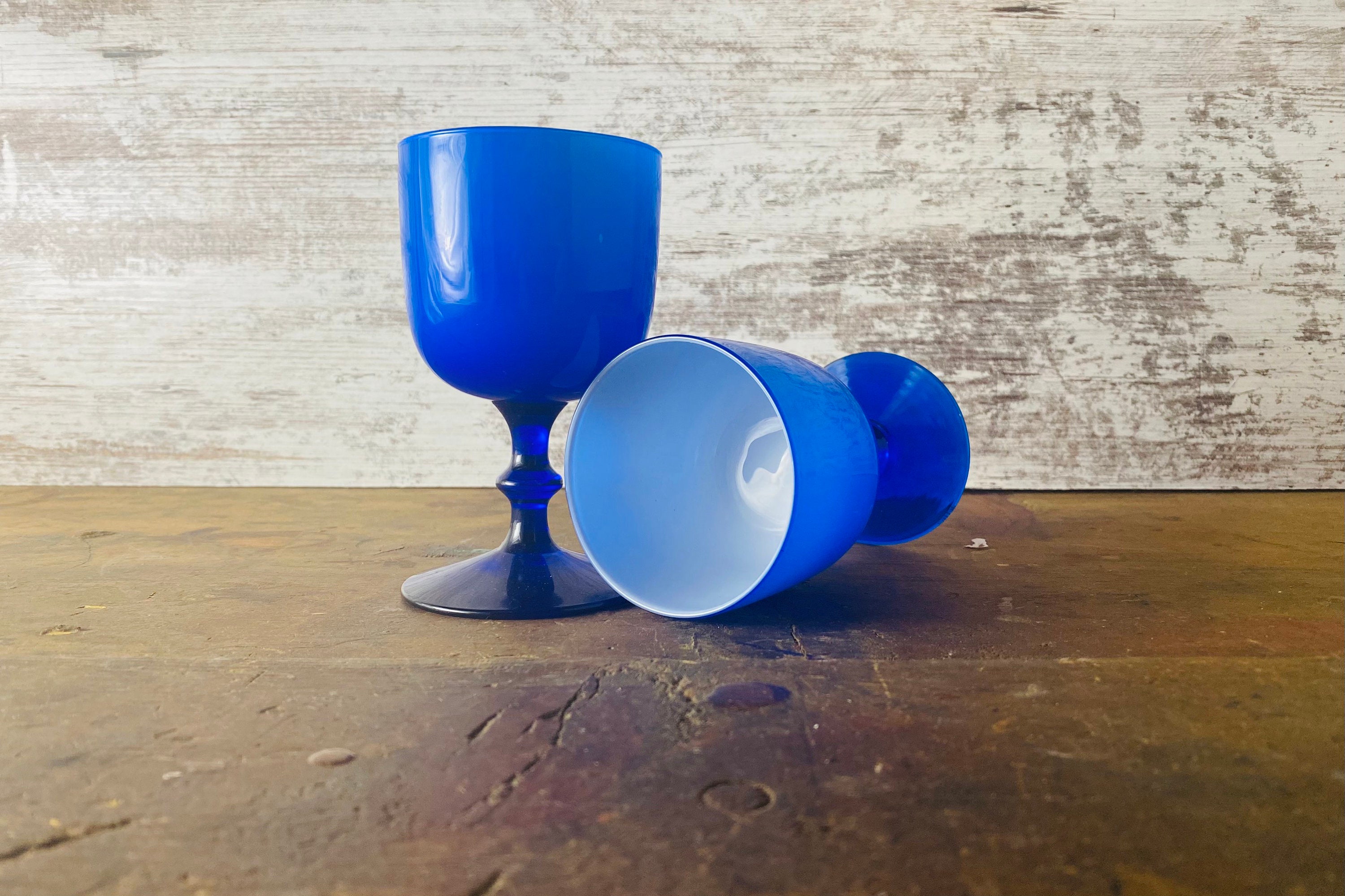 Vintage Deep Blue Wine Glasses, Carlo Moretti Murano Blue