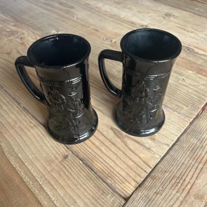 Vintage Indiana Glass Tiara Black Tavern Mugs – Set of 2