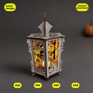 Halloween lamp svg decor template • instant download for glowforge, xtool files • spooky lantern witch laser files